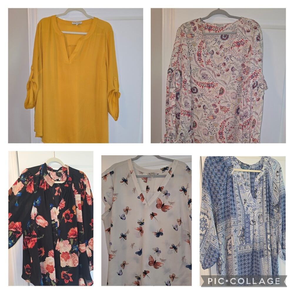 5 Dress Tops Size 3X Rose & Olive Chaus Worthington Fluer Bleue Elaine Rose